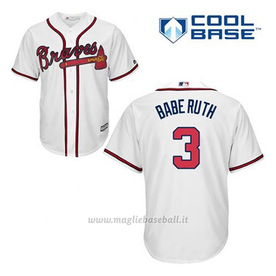 Maglia Baseball Uomo Atlanta Braves 3 Babe Ruth Bianco 1ªCool Base